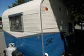 Vintage 1959 Shasta Trailer, 2 tone Blue and White Paint